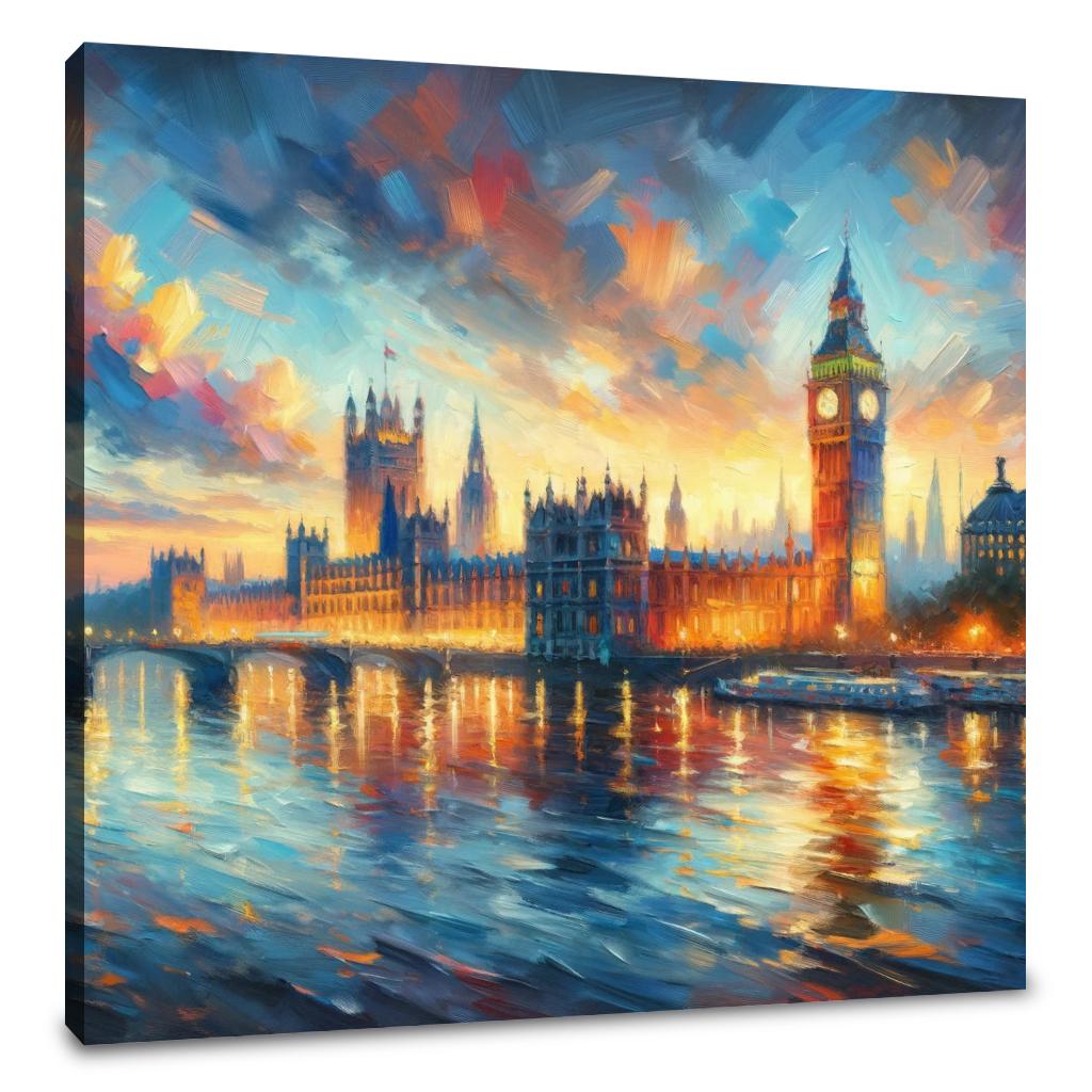 London Parliament Sunset Impression Canvas
