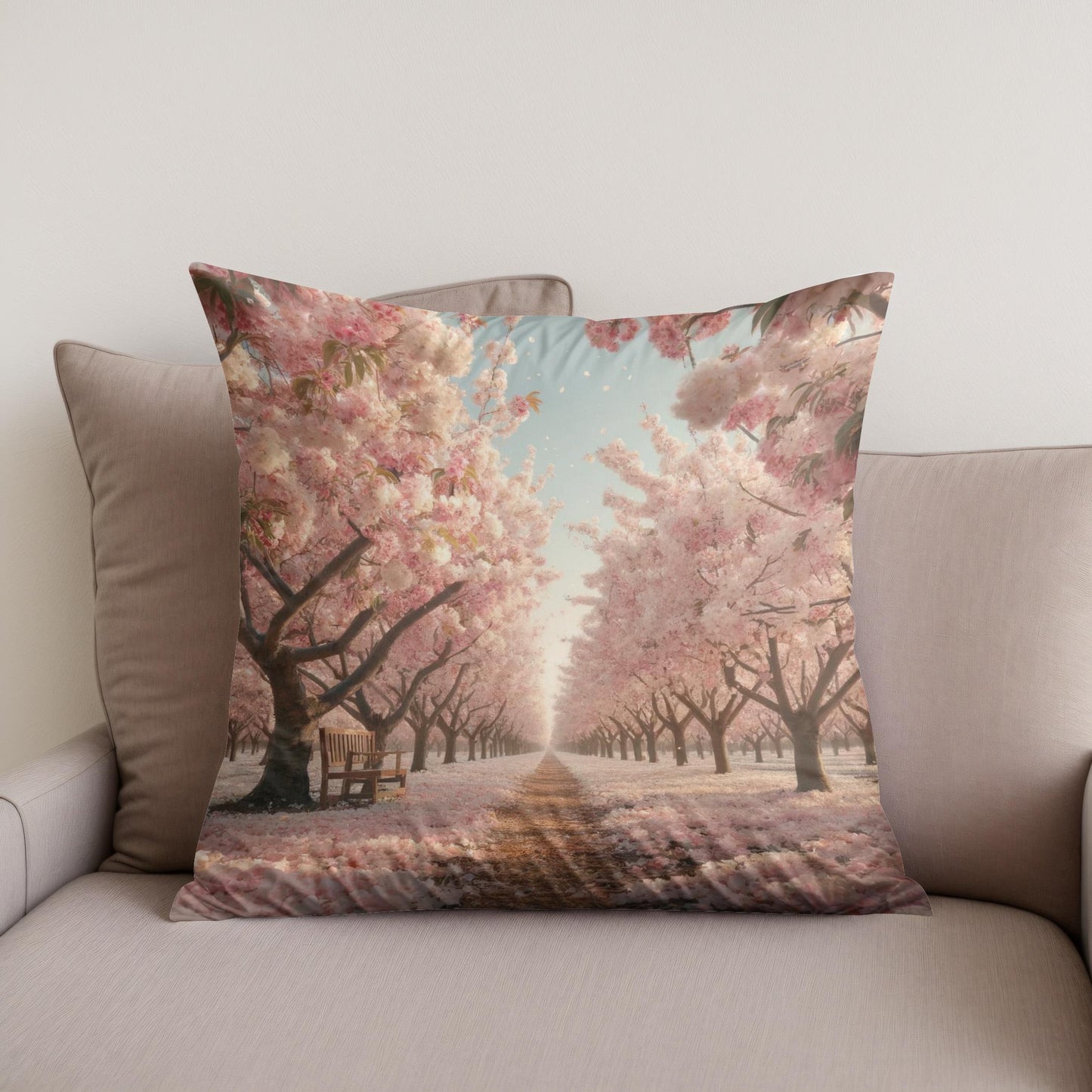 Cherry Blossom Orchard Cotton Cushion