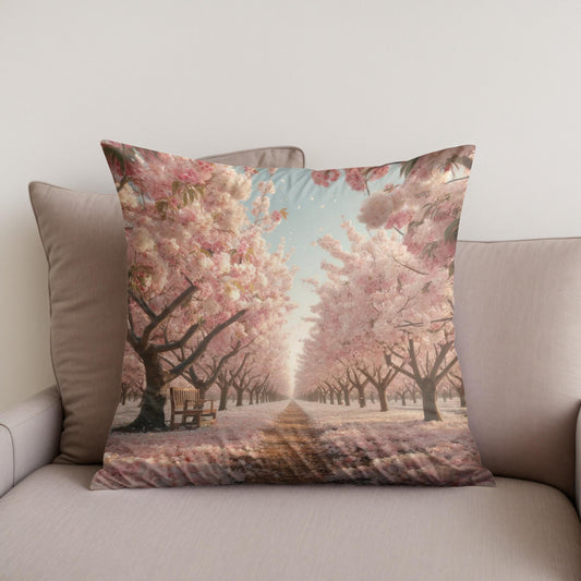Cherry Blossom Orchard Cotton Cushion