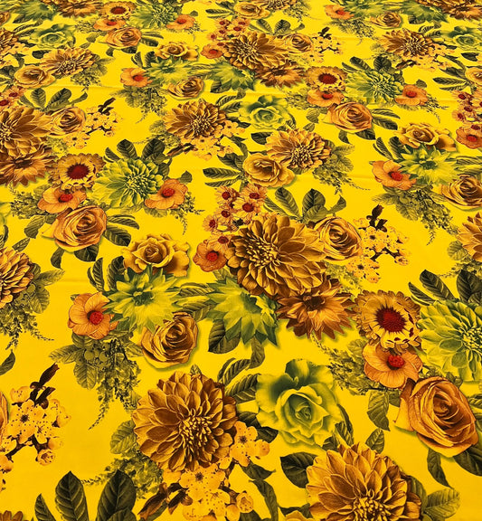 Mustard Floral Lightweight Crepe Fabric 150GSM Non Stretch