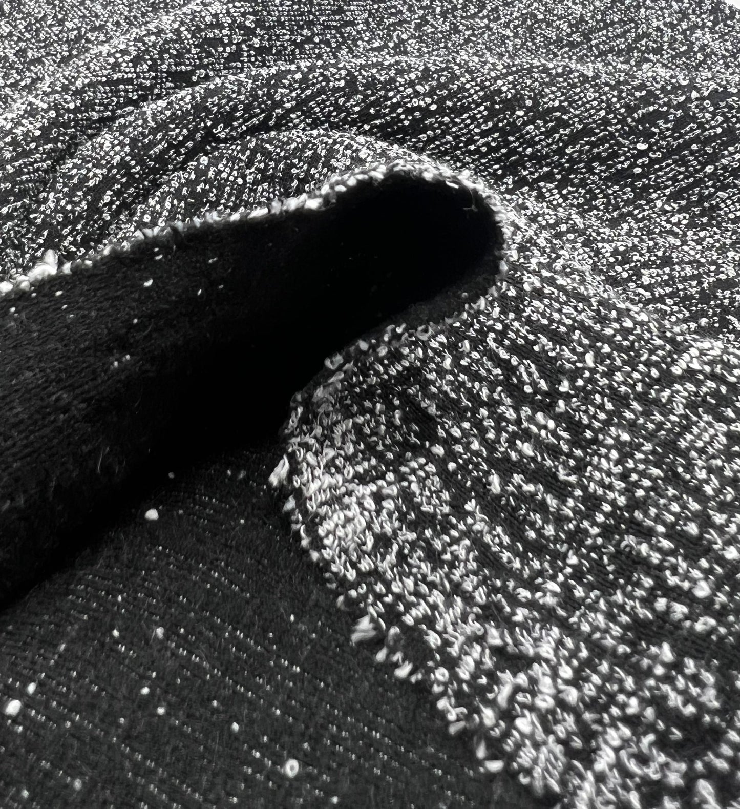 Black Grey Slubbed Knit Textured Stretch Fabric