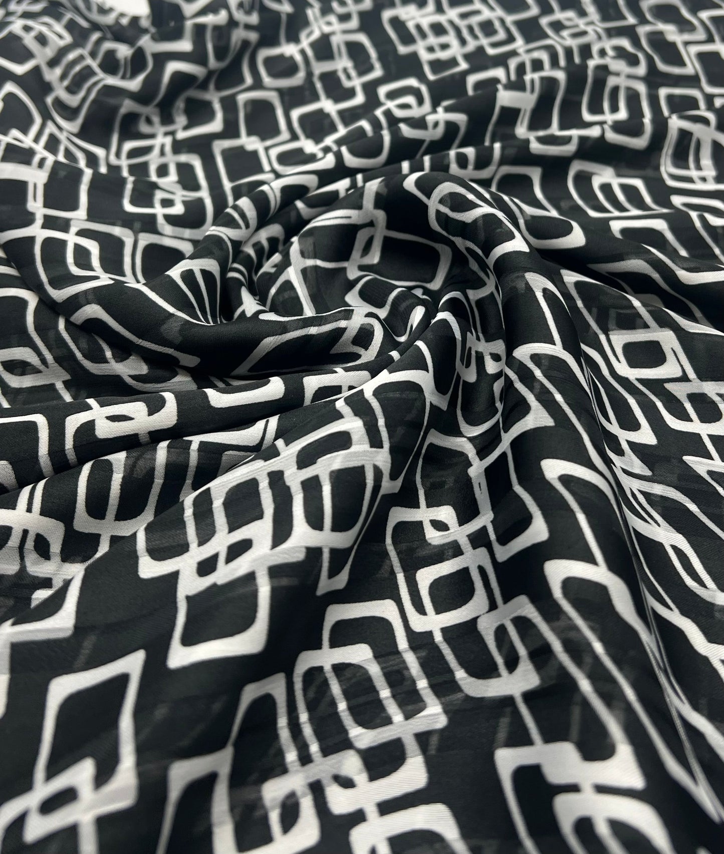 Black White Rectangles Printed Chiffon Dress Fabric