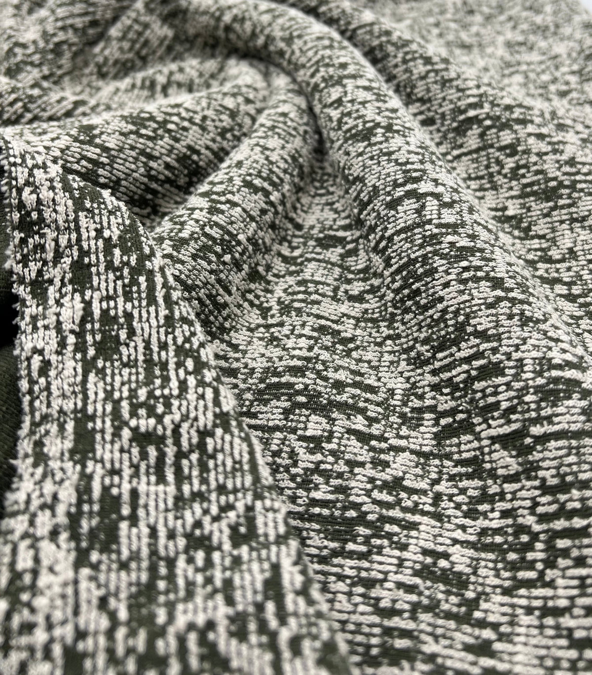 Khaki White Slubbed Knit Textured Stretch Fabric