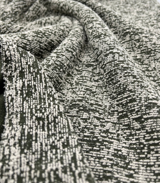 Khaki White Slubbed Knit Textured Stretch Fabric