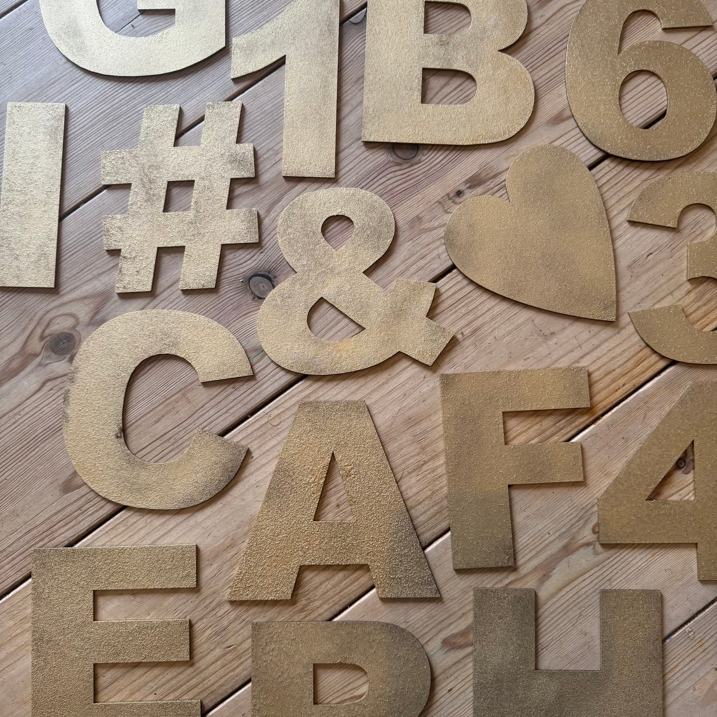 12" and 5" Gold Fat Font Metal Letters.