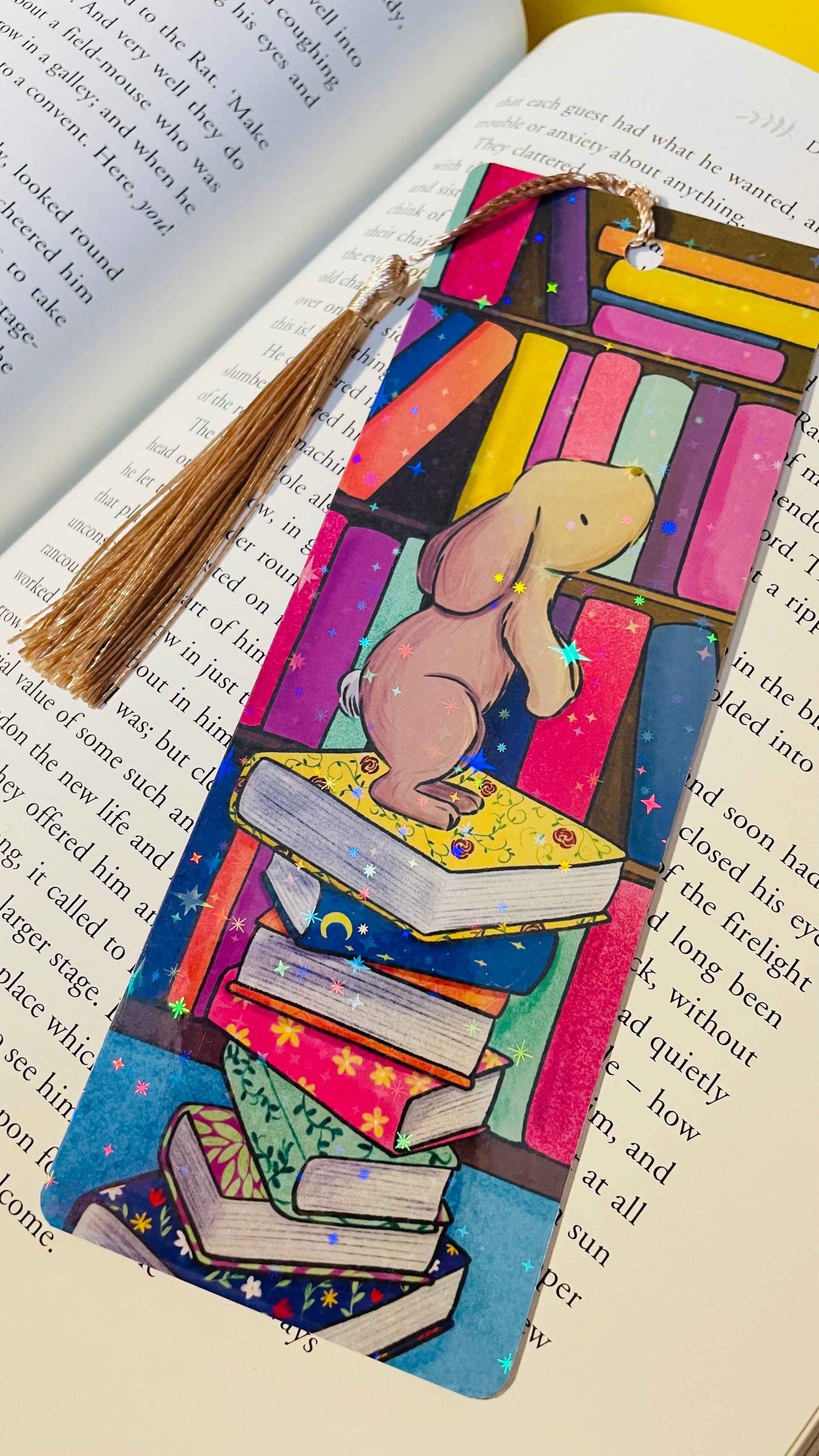 Library Bunny Rainbow Holographic Bookmark