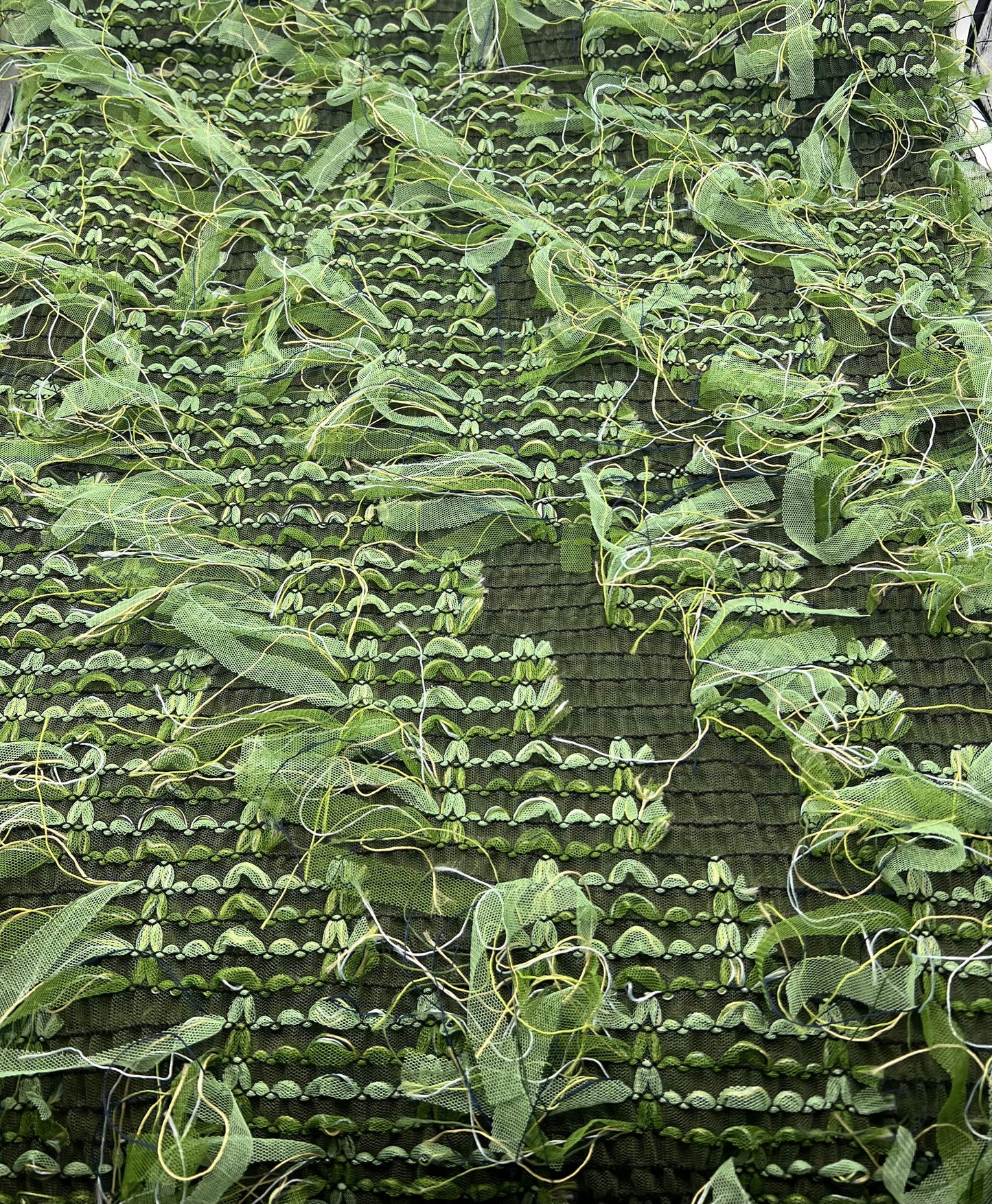 Green Mix Textured Mesh Tassel Fabric 2 Way Stretch