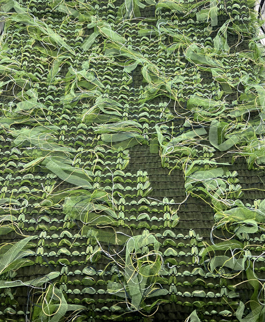 Green Mix Textured Mesh Tassel Fabric 2 Way Stretch