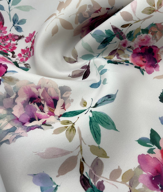 Pink Lilac Floral Scuba Foam 3D Mono Jersey Fabric 2 Way Stretch