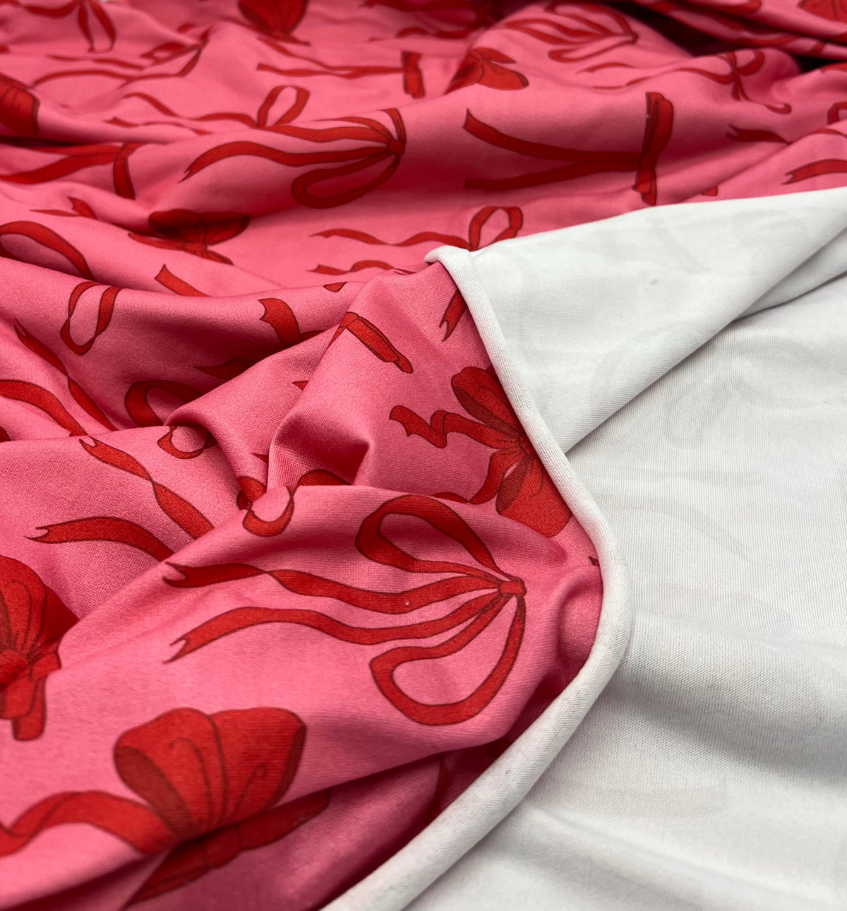 Hot Pink Bow Super Soft Print Spun Poly Stretch Fabric