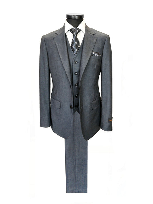 Men’s Slim Fit 3-Piece Wool-Blend Suit – Charcoal Grey