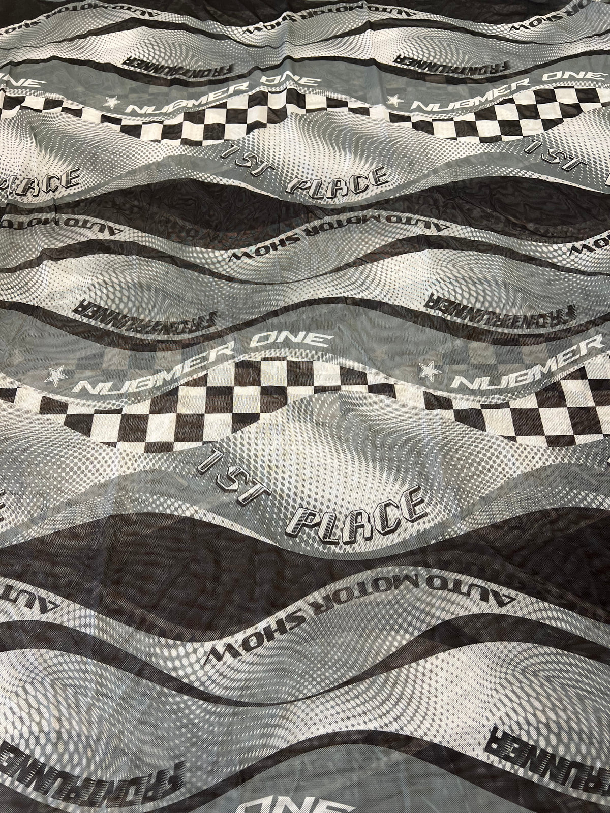 Black Grey Racing Print Mesh Fabric Stretch