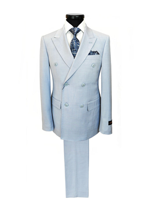 Light Blue Double-Breasted Slim Fit Suit