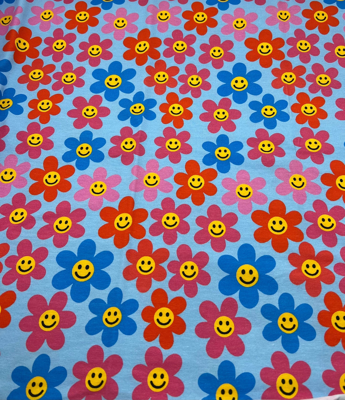 Happy Blooms Print Cotton Stretch Jersey 200 GSM 95/5 Lycra 4 Way Stretch