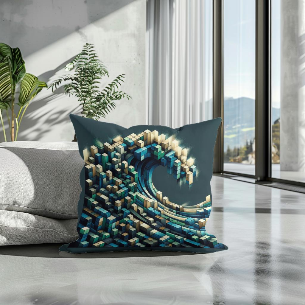Cubist Ocean Wave Mosaic Cotton Cushion