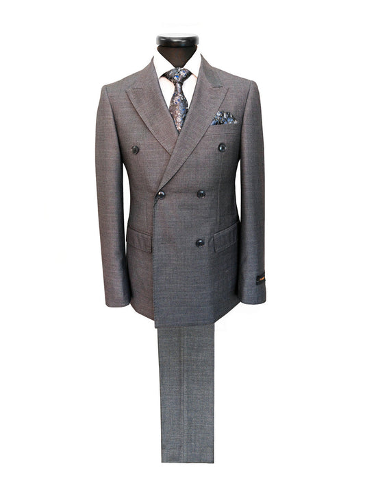 Men’s Grey Double-Breasted Wool Blend Suit