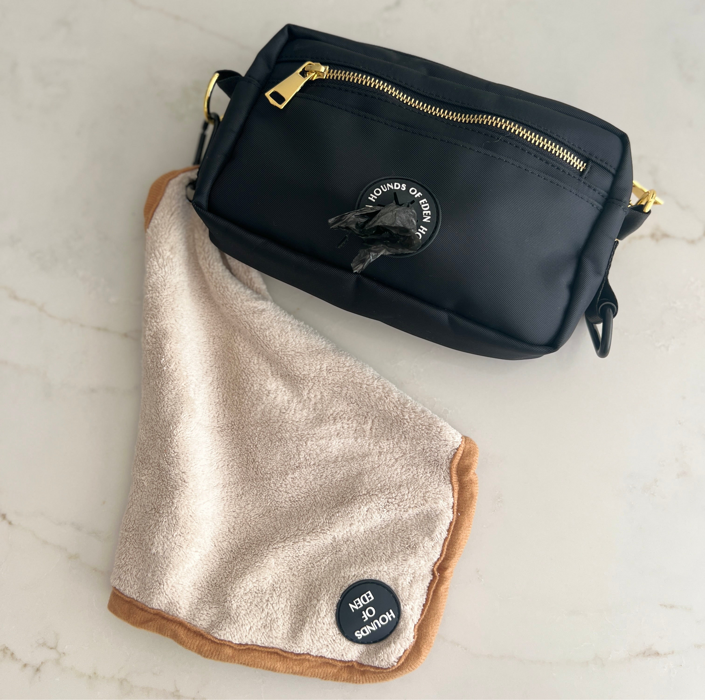 Mini Dog Towel + Clip, Yellow & Brown