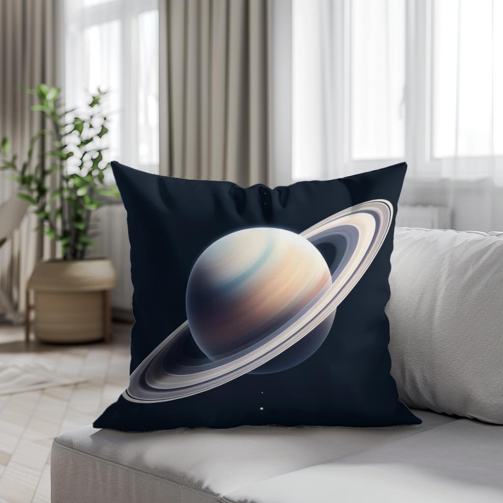 Saturn's Ringed Elegance Cotton Cushion