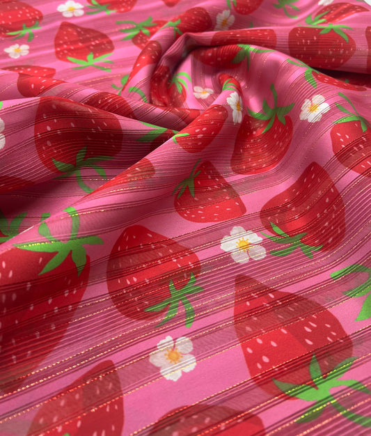 Pink Strawberry Lightweight Fabric 90GSM Non Stretch