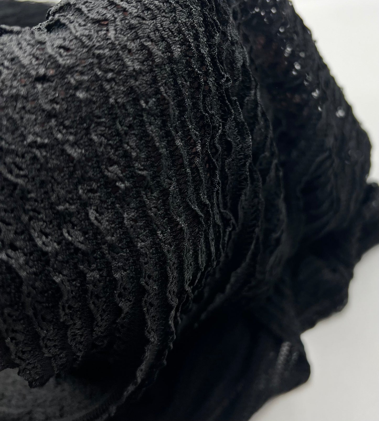 Black Ruffle Crochet Frill Knitted Stretch Fabric 300GSM