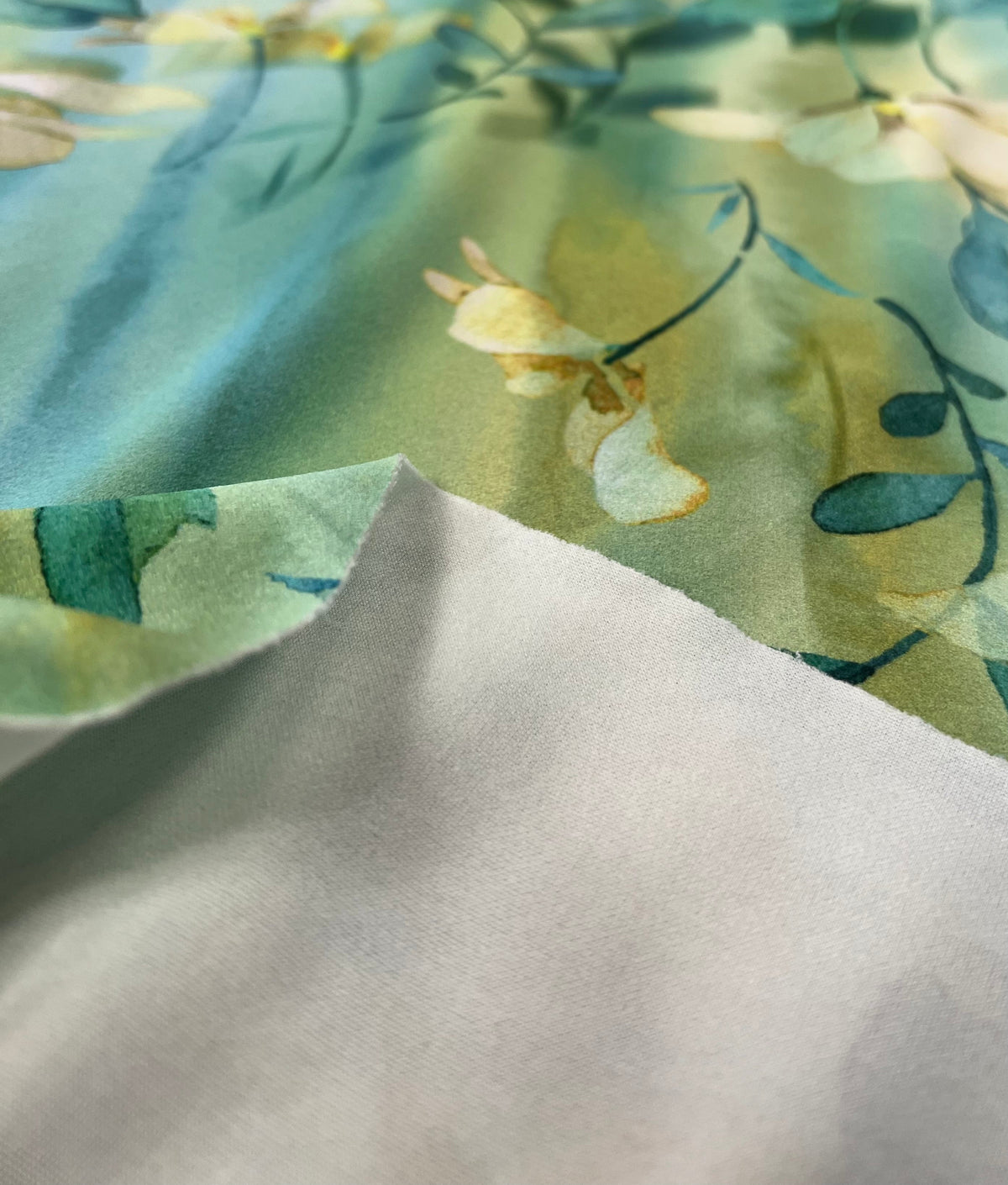 Green Floral Printed Scuba Crepe Jersey Fabric 2 Way Stretch