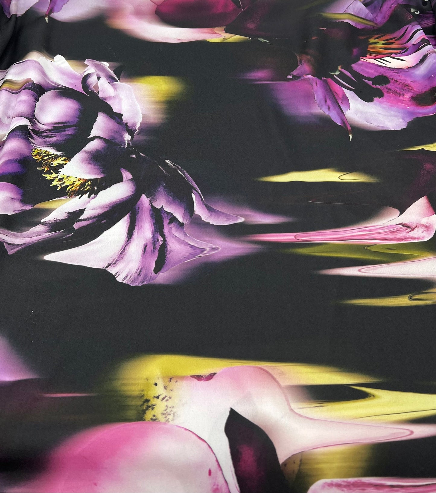 Black Purple Floral Lightweight Crepe Fabric 125GSM Non Stretch