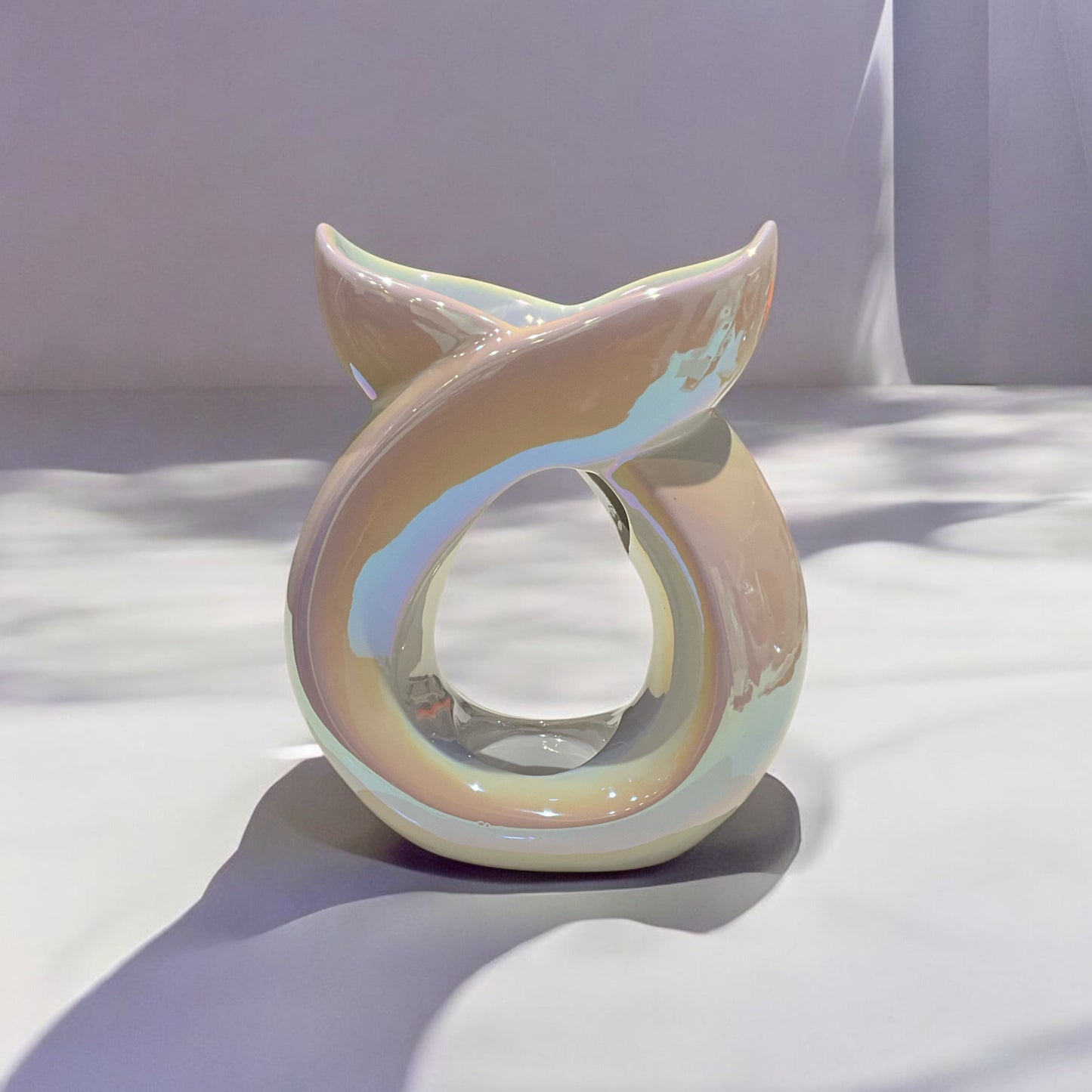 Crossover Ceramic Tea Light Wax Burner/Melter - White Iridescent