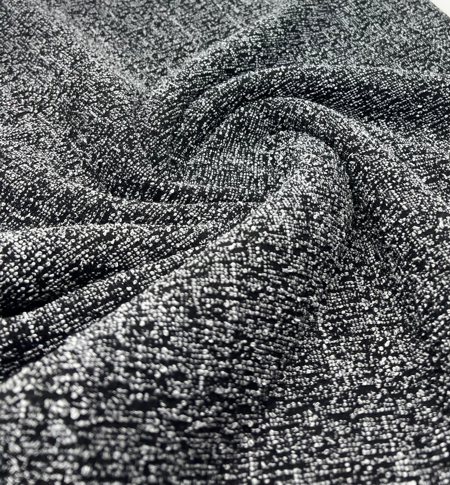 Black Grey Slubbed Knit Textured Stretch Fabric