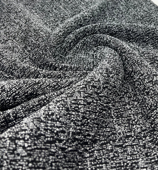 Black Grey Slubbed Knit Textured Stretch Fabric
