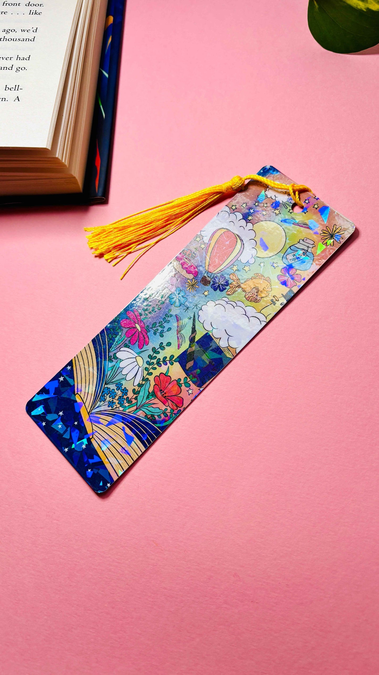 Bookish Handmade Bookmark- Cute Holographic Bookmark with Tassel