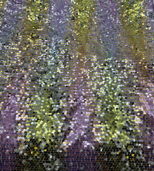 Lilac Gold Sequin Detail Textured Mesh Stretch Fabric