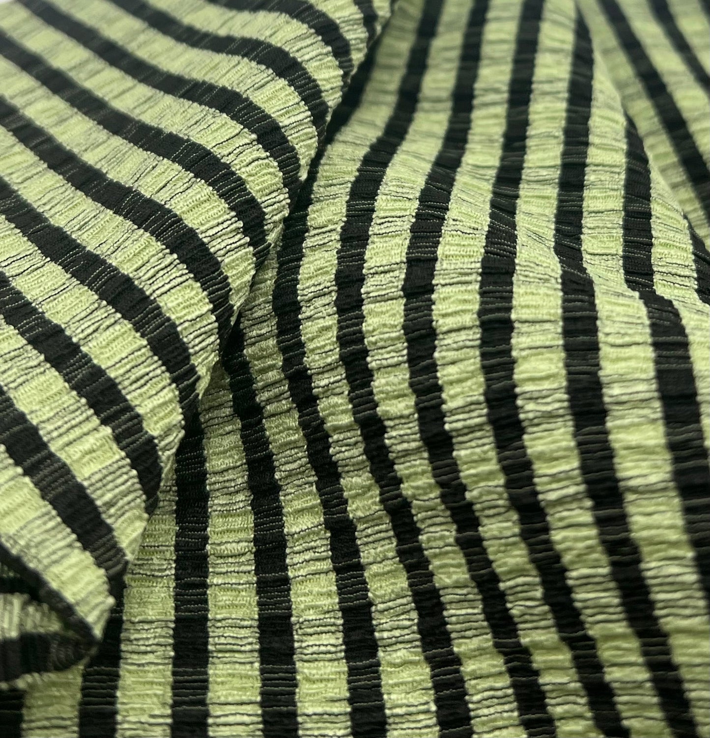 Green Black Gingham Detail Print Lightweight Crinkle Crepe Fabric
