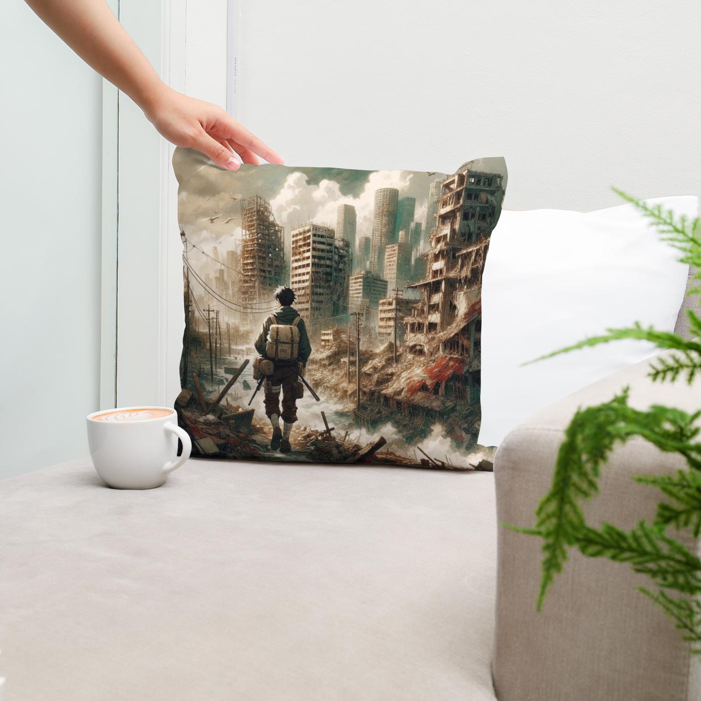 Resilience Amidst Ruins Cotton Cushion