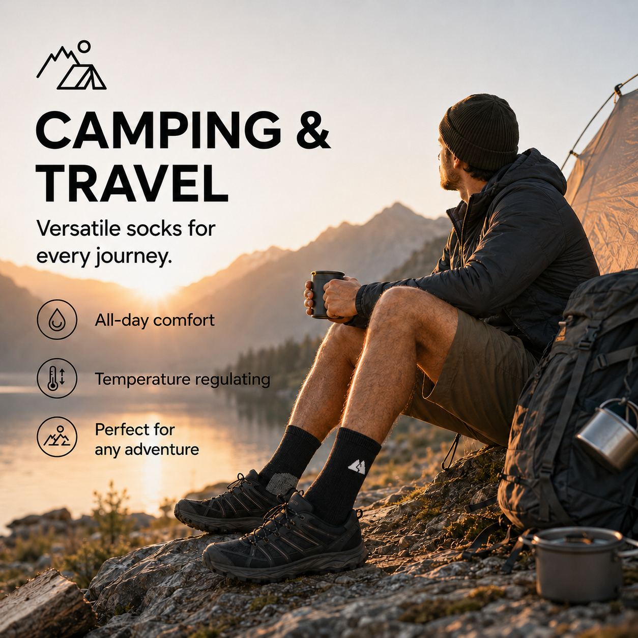 Black Merino Wool Hiking Socks | Winter Trekking | Unisex