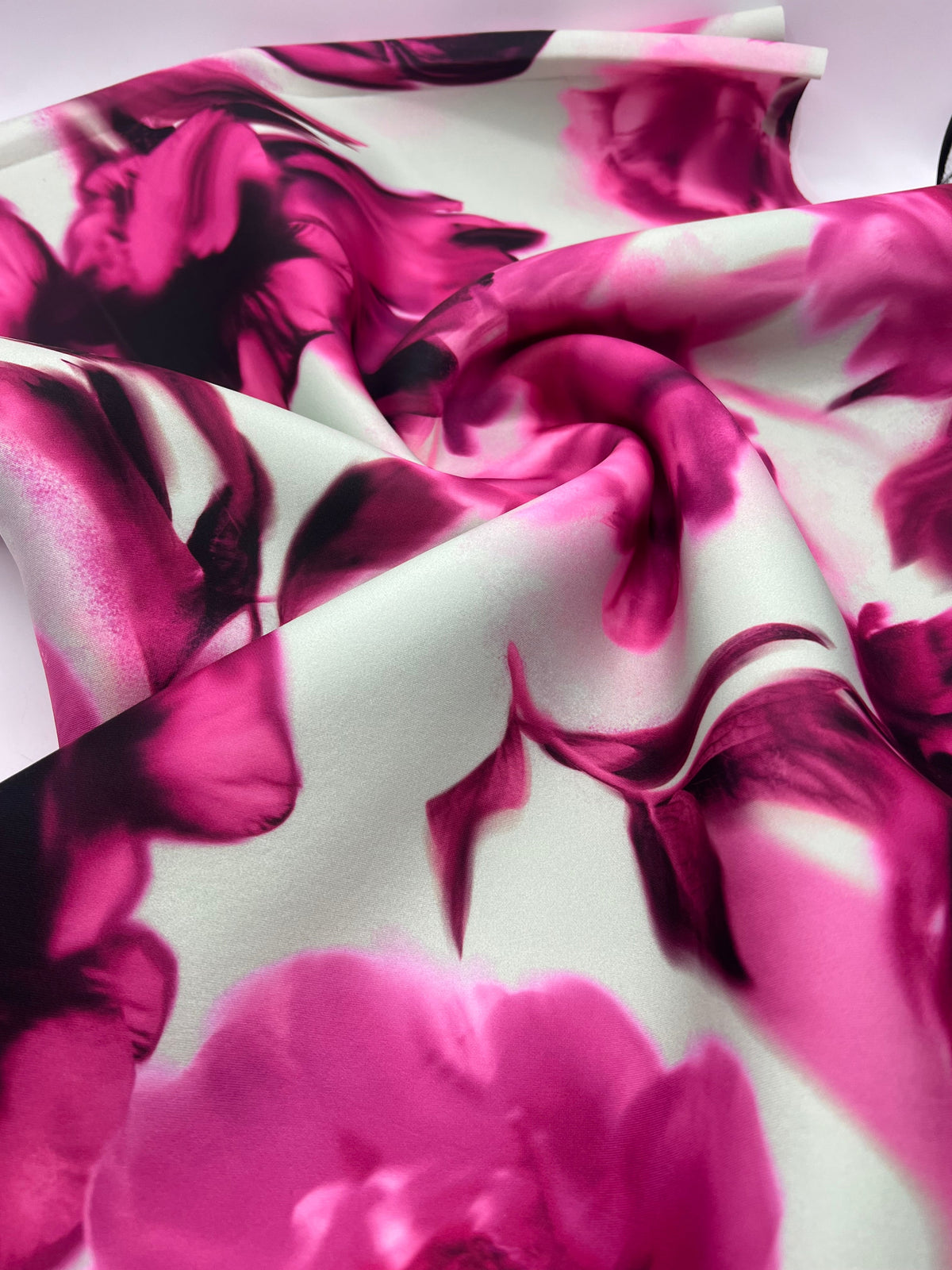 Pink Floral Scuba Foam 3D Mono Jersey Fabric 2 Way Stretch