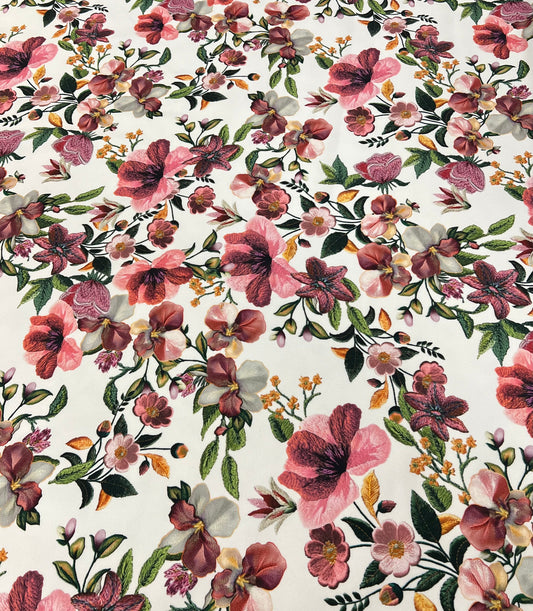 Floral Printed Plain Scuba 4 Way Stretch Jersey Fabric