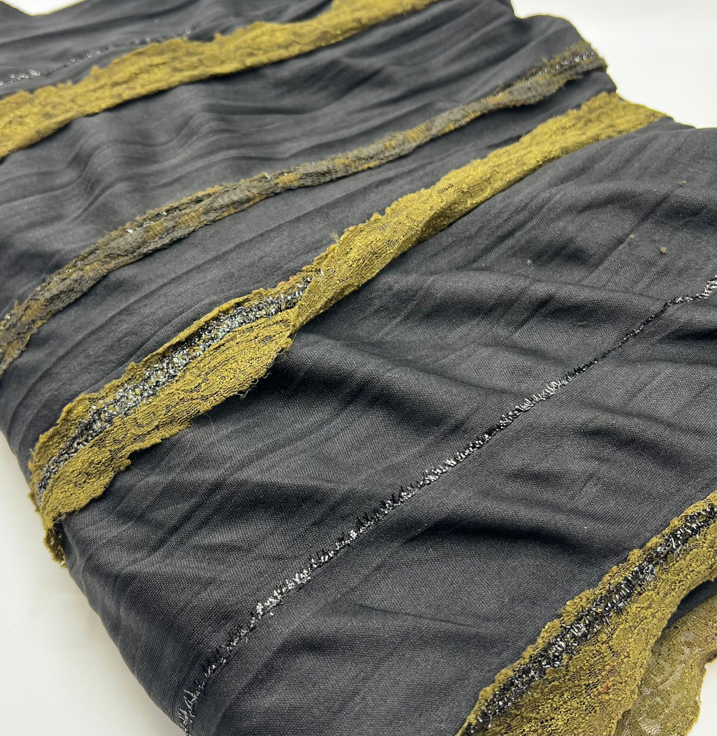 Black Green Ruffle Lace Detail Fabric Stretch