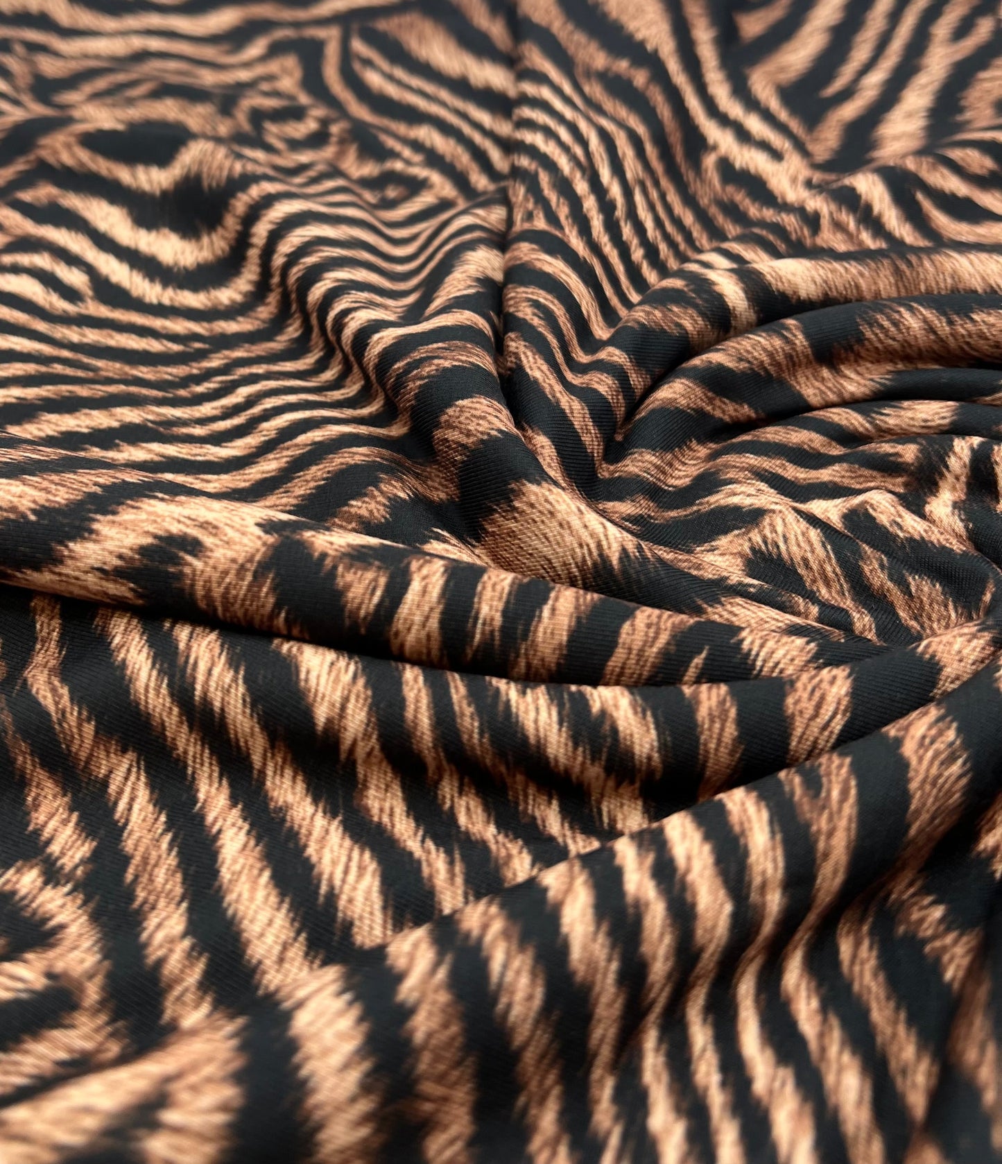 Black Beige Animal Print Spun Poly Stretch Fabric