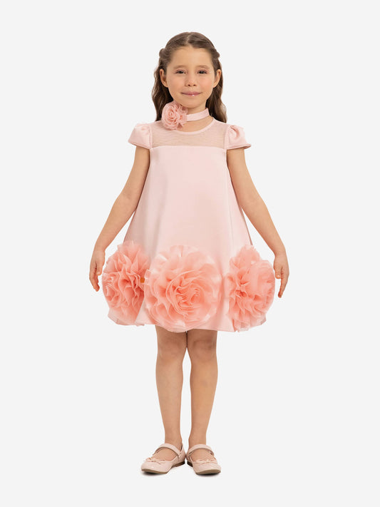 Dress & Fleur Girls Dress with Flower Choker in Pink