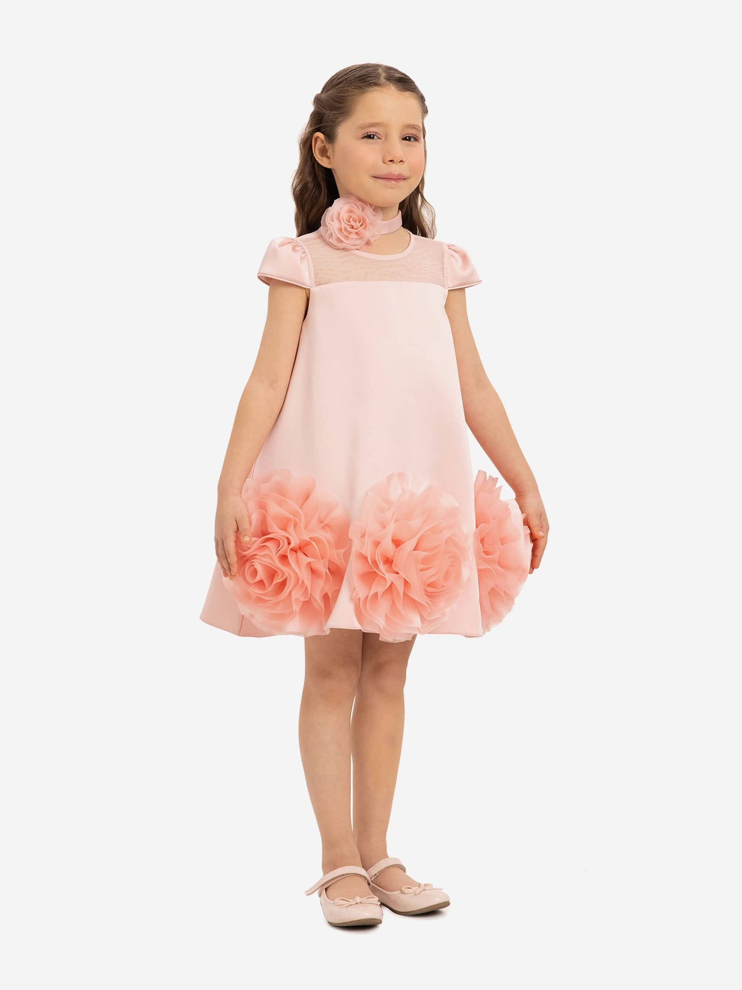 Dress & Fleur Girls Dress with Flower Choker in Pink