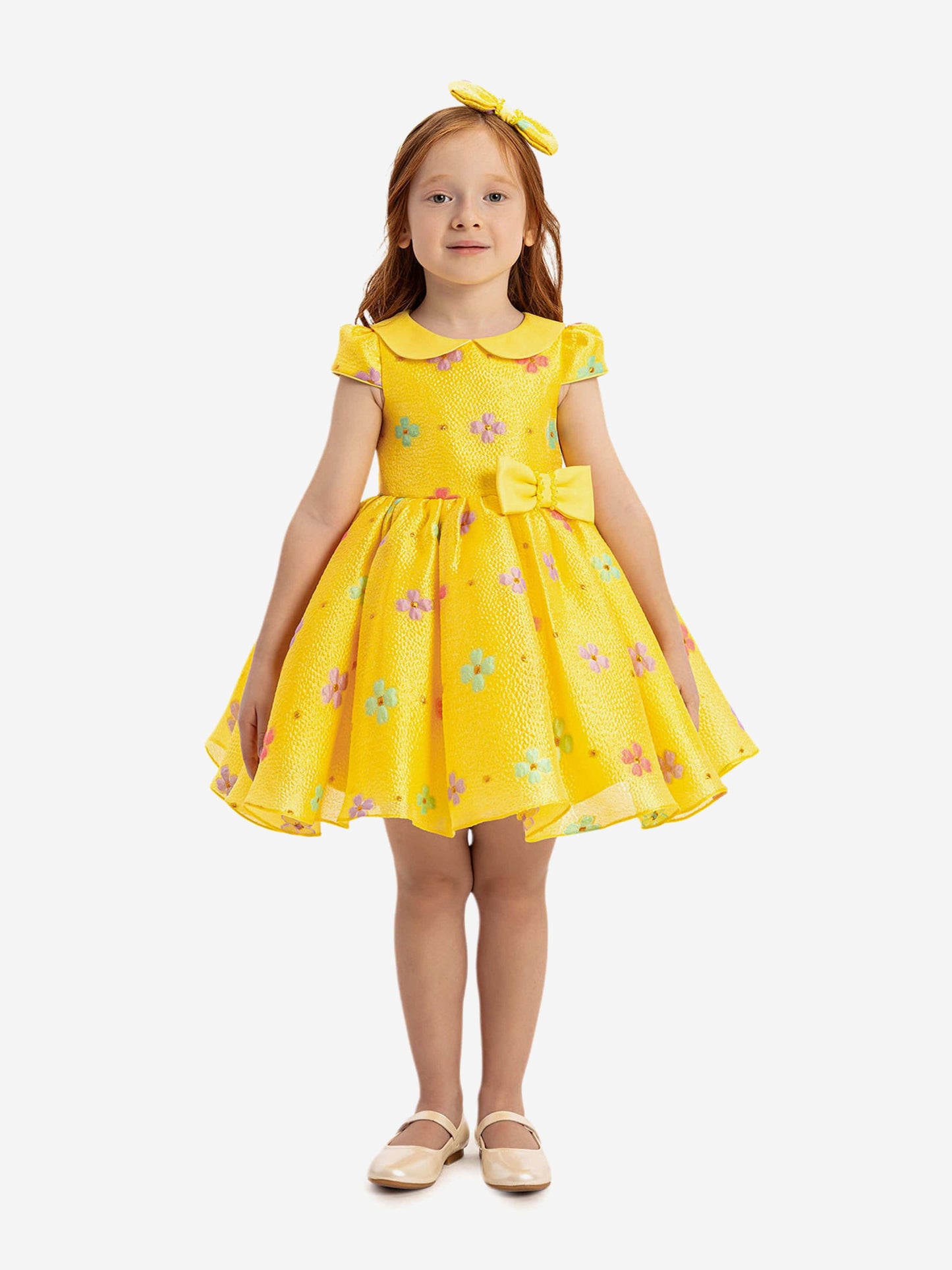 Dress & Fleur Baby Girls Floral Dress with Headband in Yellow
