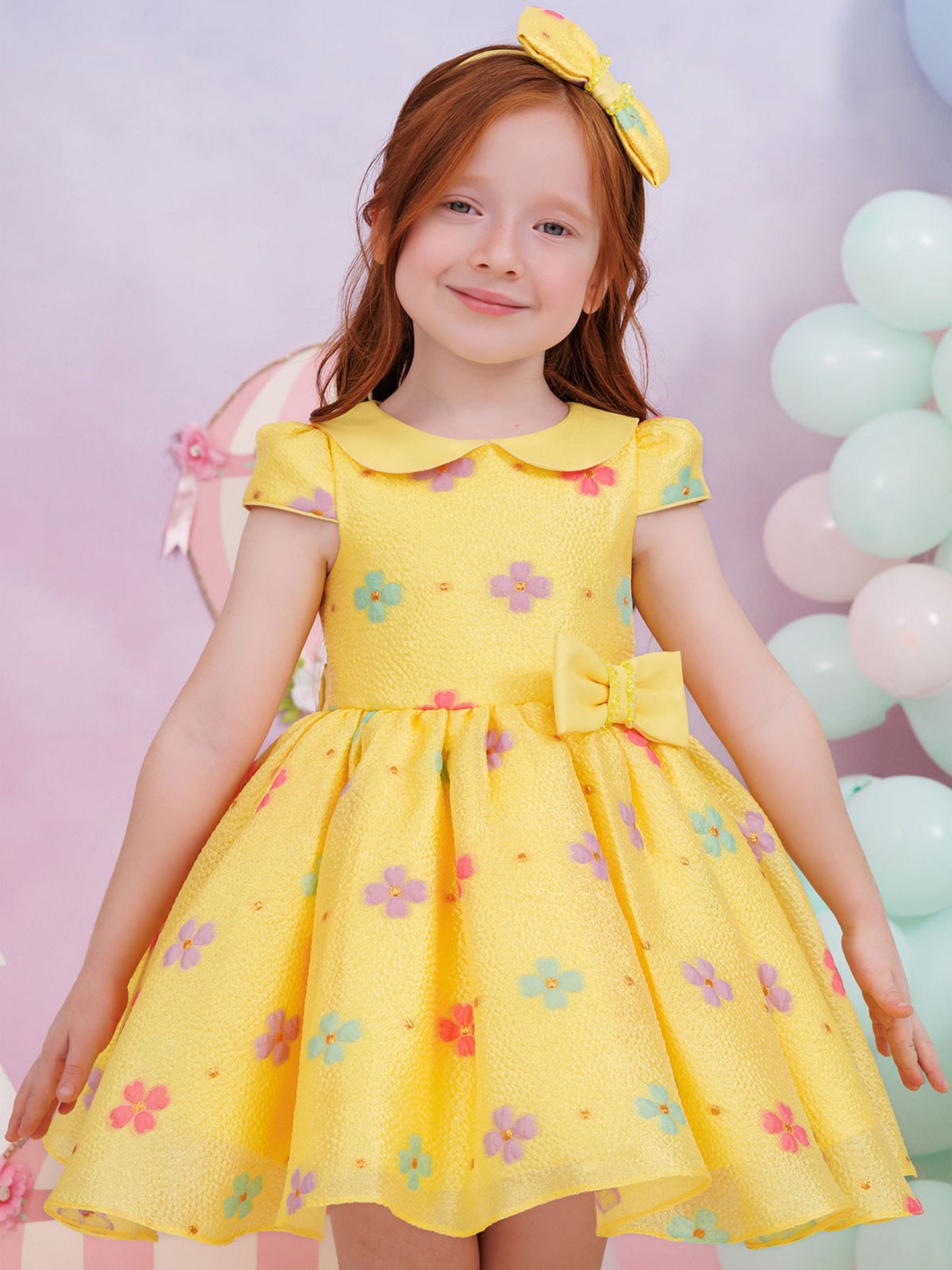 Dress & Fleur Baby Girls Floral Dress with Headband in Yellow