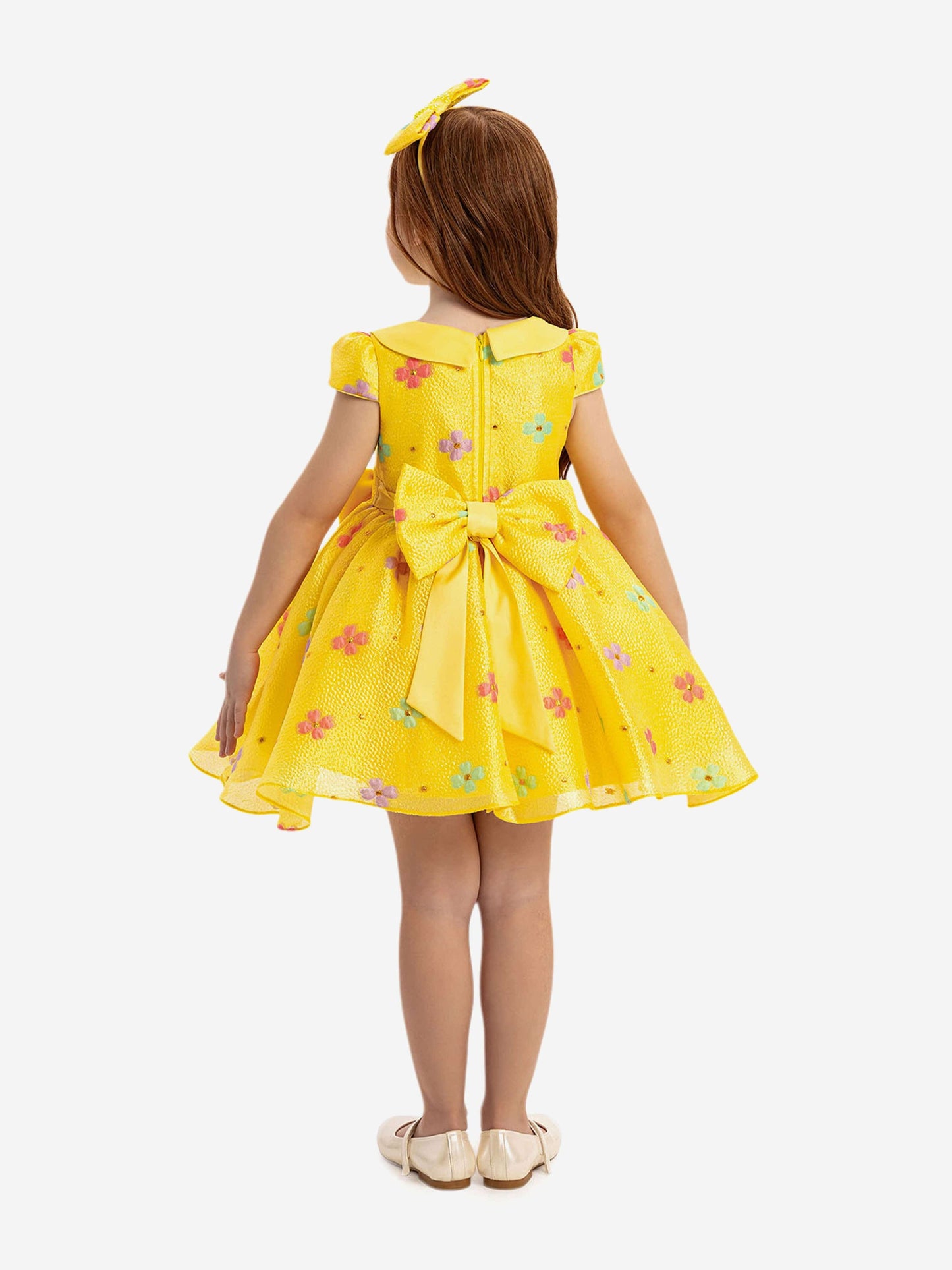 Dress & Fleur Baby Girls Floral Dress with Headband in Yellow