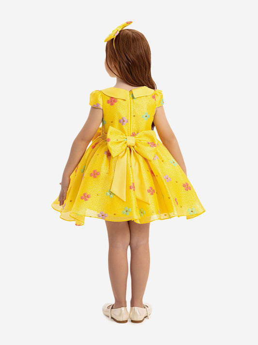 Dress & Fleur Baby Girls Floral Dress with Headband in Yellow
