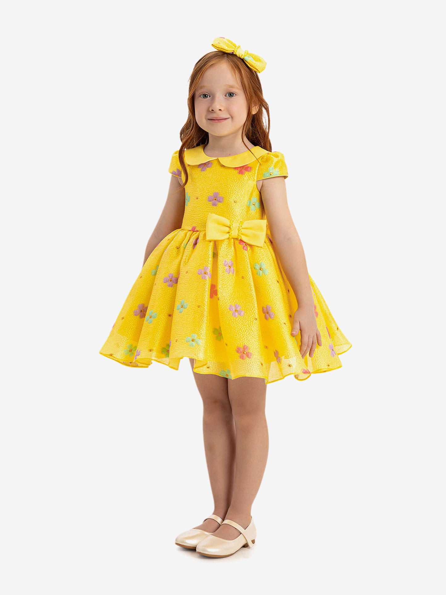 Dress & Fleur Baby Girls Floral Dress with Headband in Yellow