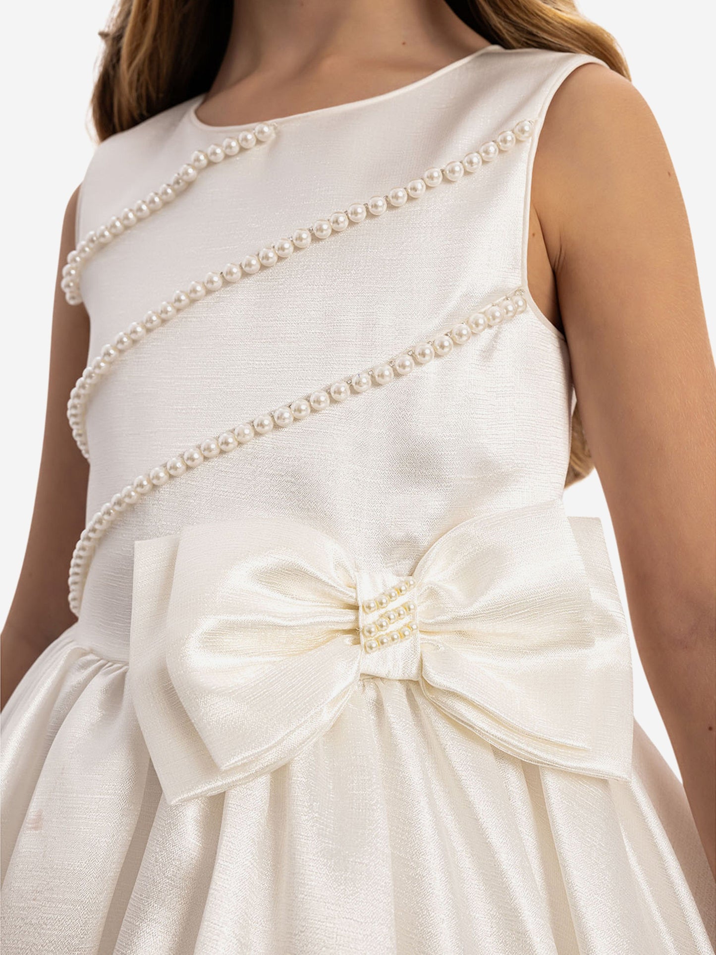 Dress & Fleur Girls Satin Dress with Matching Bag in White