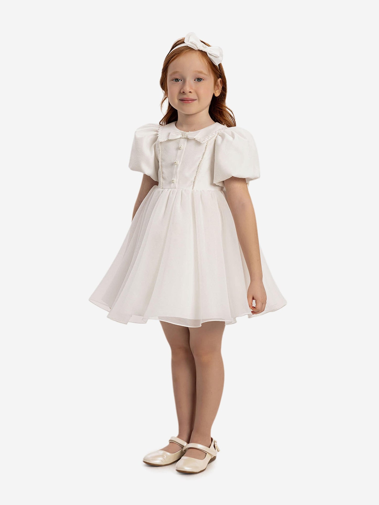 Dress & Fleur Baby Girls Pearl Detail Dress with Headband in White