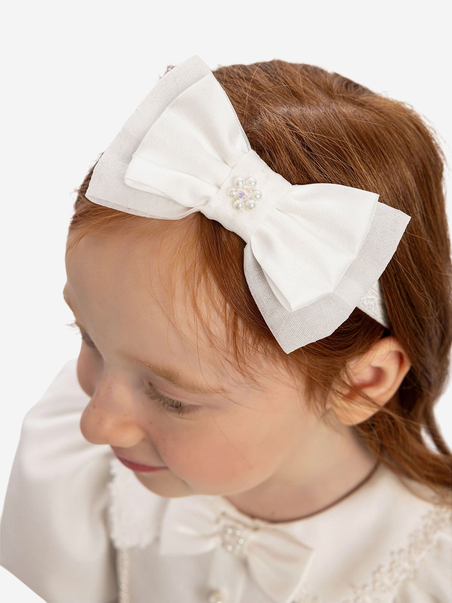 Dress & Fleur Baby Girls Pearl Detail Dress with Headband in White