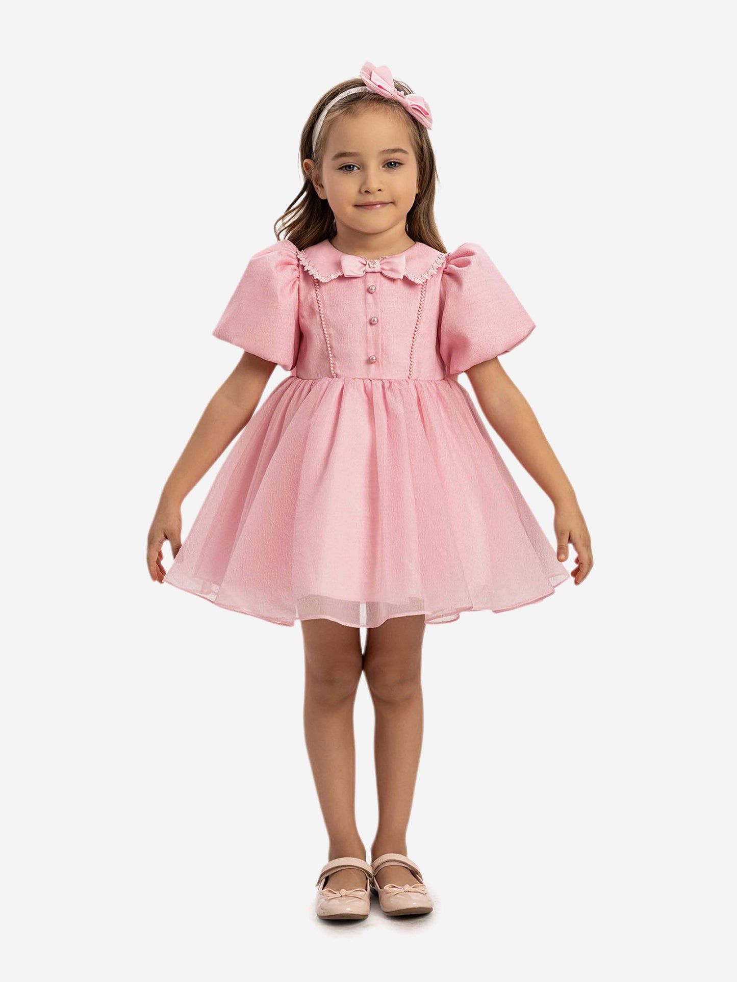 Dress & Fleur Baby Girls Pearl Detail Dress with Headband in Pink