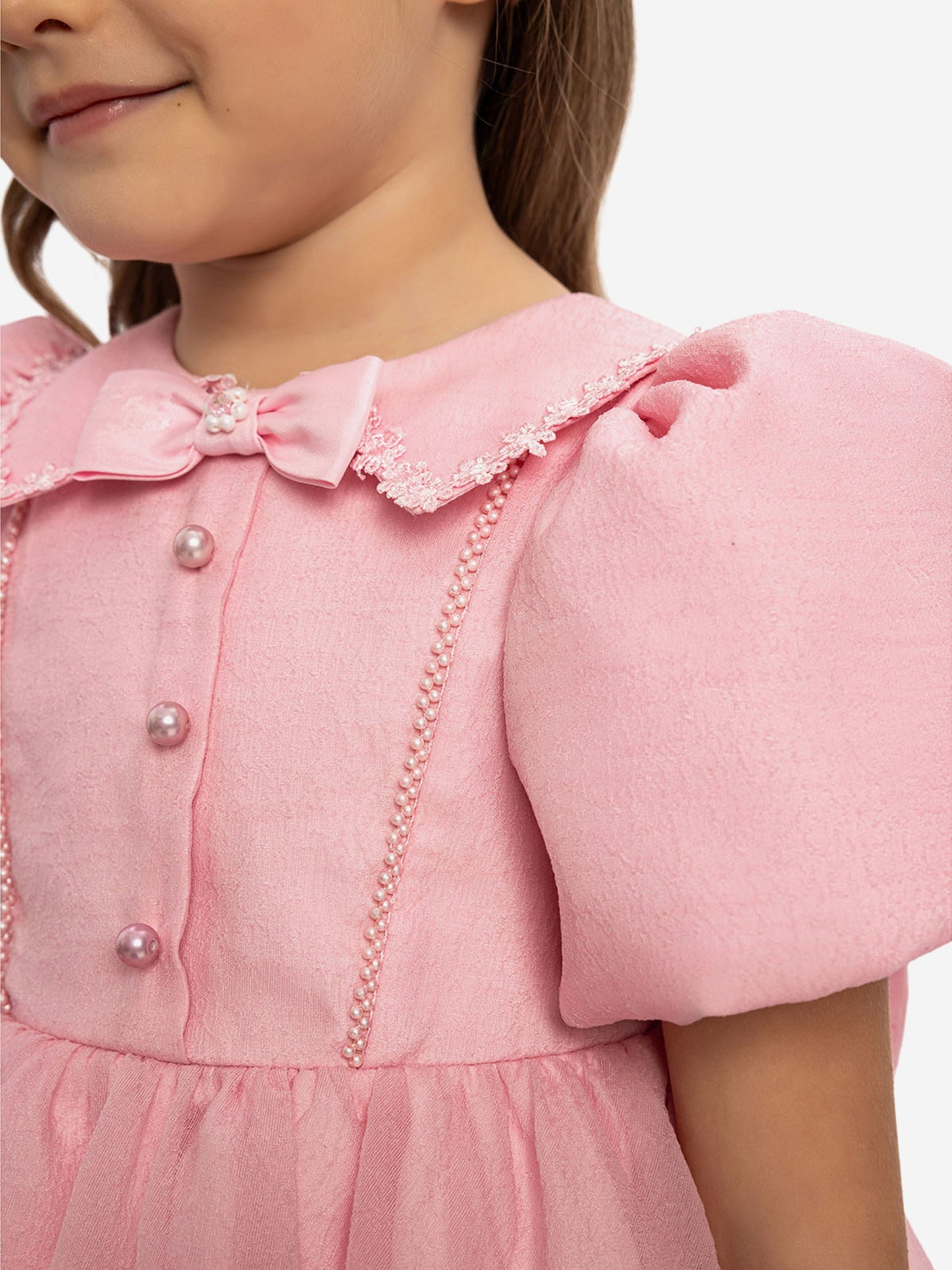 Dress & Fleur Baby Girls Pearl Detail Dress with Headband in Pink